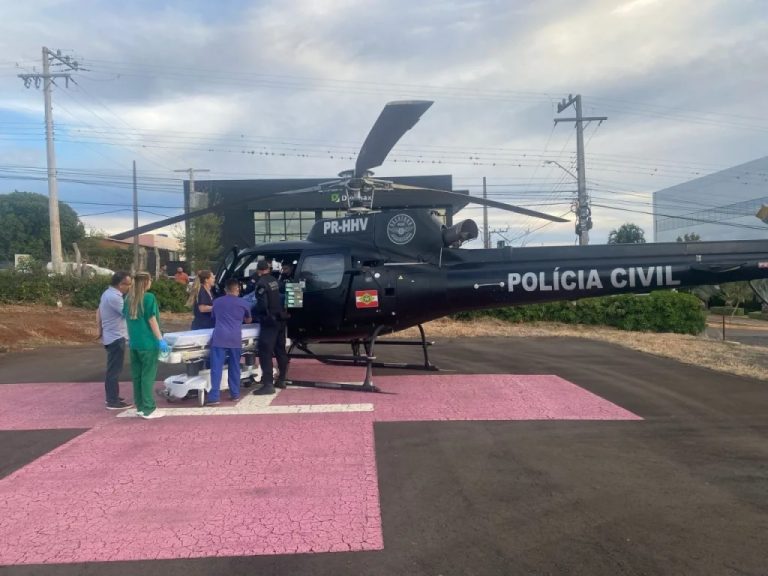 Trabalhador sofre queda de sete metros e é resgatado por helicóptero no Oeste