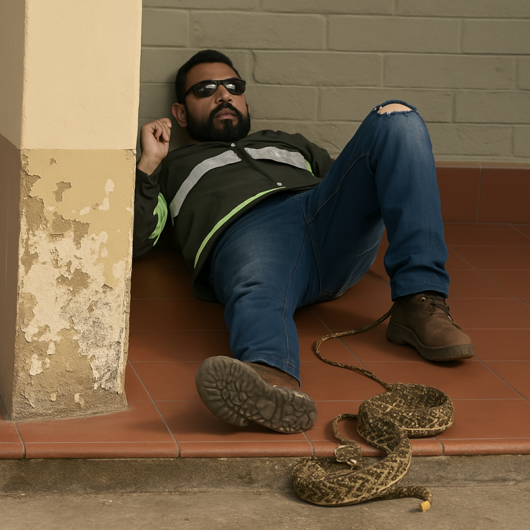 Trabalhador encontra cascavel nos pés enquanto cochilava na calçada; vídeo impressiona e viraliza nas redes