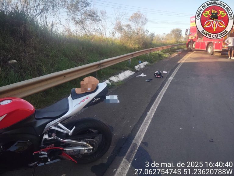 Grave acidente deixa motociclista ferido na SC-135, em Tangará