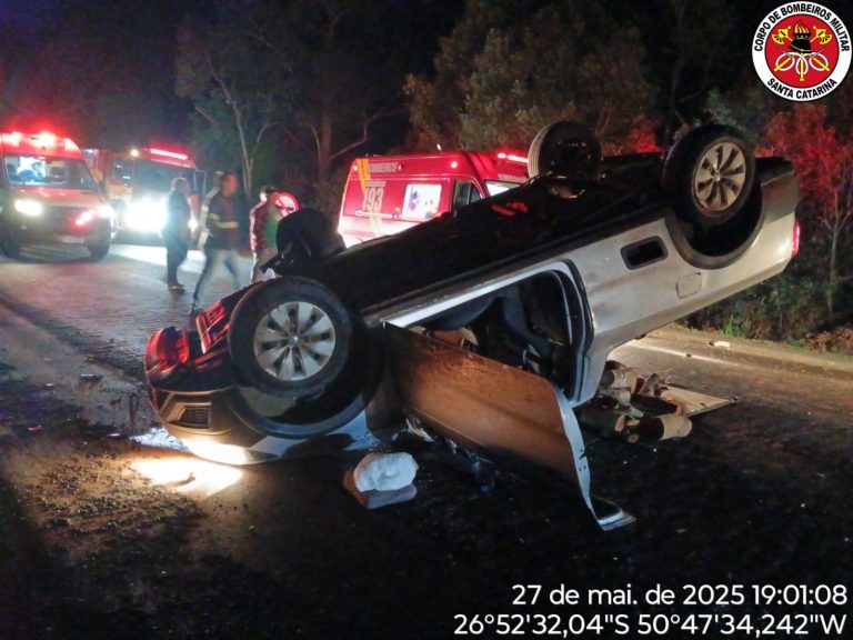 Dois acidentes em sequência mobilizam equipes de resgate na SC-350, em Lebon Régis
