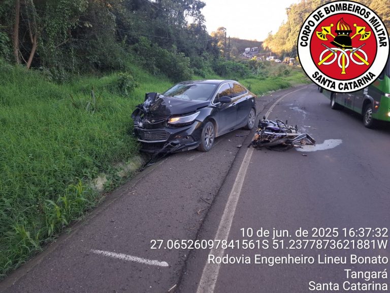 Motociclista fica ferido após colisão frontal na SC-135, em Tangará