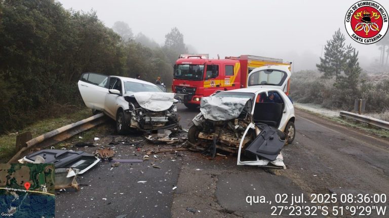 Duas pessoas ficam feridas em violenta colisão em Campos Novos