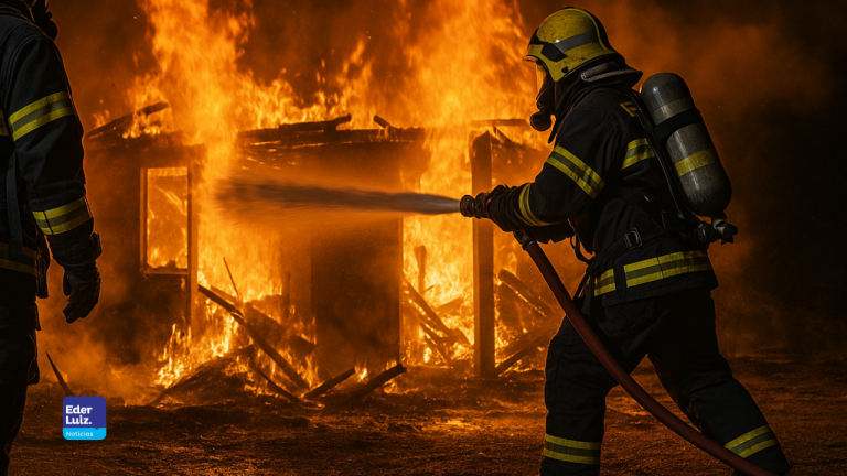 Casa é destruída por incêndio durante a madrugada em Herval d’Oeste