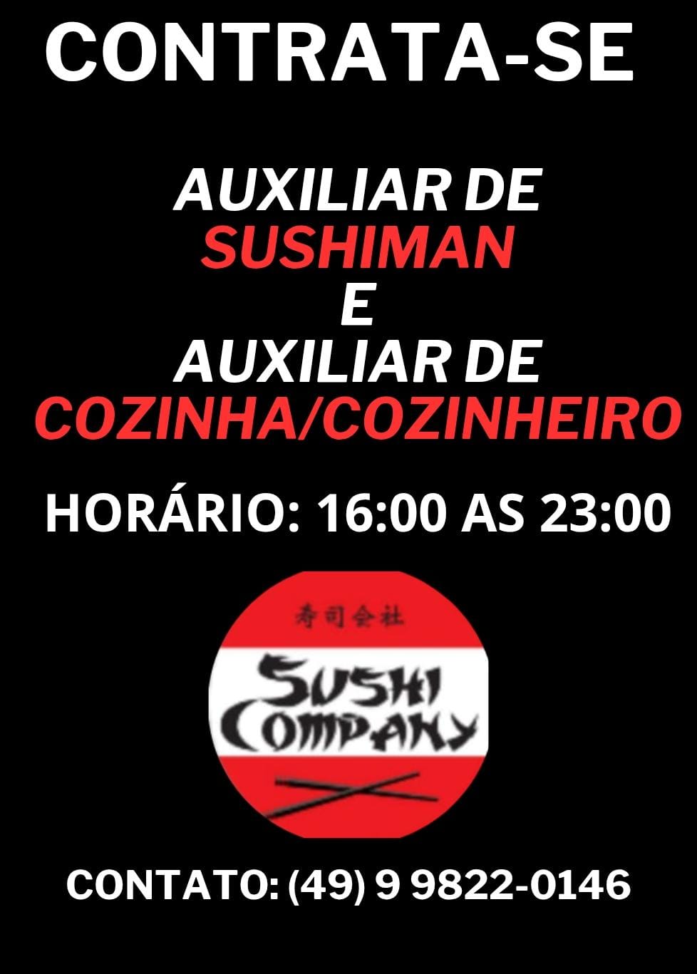 AUXILIAR DE COZINHEIRO/ AUXILIAR DE SUSHIMAN