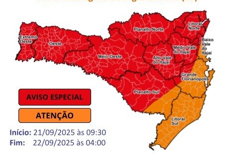 SC em alerta vermelho: Veja o que diz a nova nota meteorológica da Defesa Civil