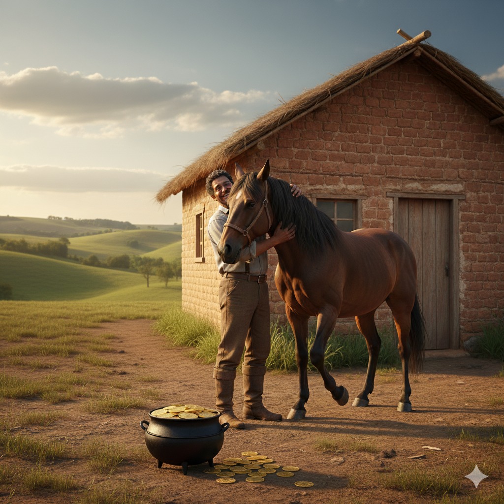 Pedro, seu cavalo Tropeiro e a Panela de Ouro