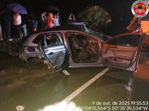 Três pessoas ficam feridas em grave colisão na SC-350 entre Lebon Régis e Santa Cecília