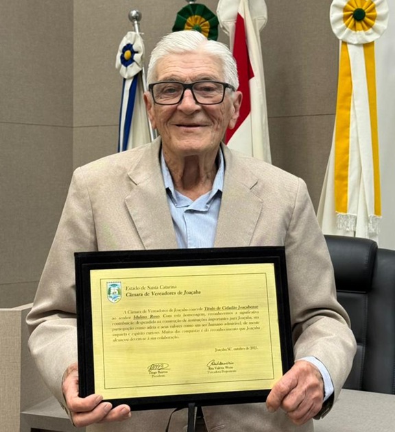 Câmara de Joaçaba entrega Título de Cidadão Joaçabense ao Sr. Idalino Roso