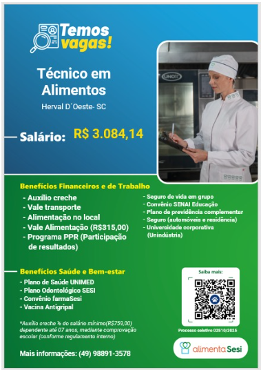 TÉCNICO EM ALIMENTOS – HERVAL D’OESTE