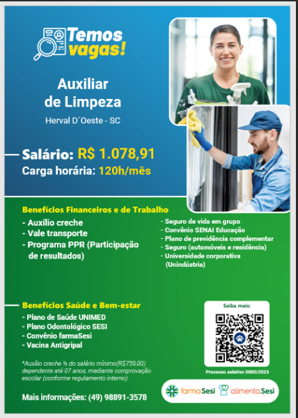 AUXILIAR DE LIMPEZA – HERVAL D’OESTE