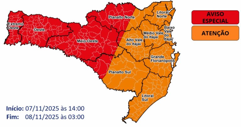 Defesa Civil emite alerta vermelho para o Grande Oeste de SC com risco de temporais em decorrência de ciclone extratropical