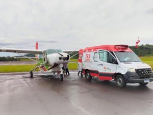 Paciente de Videira é transportado pelo serviço aeromédico de Joaçaba até hospital de Blumenau