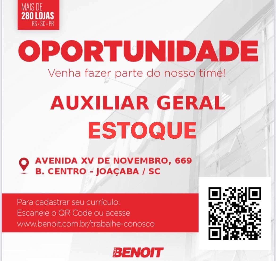 Aux. Geral Estoque – Lojas Benoit