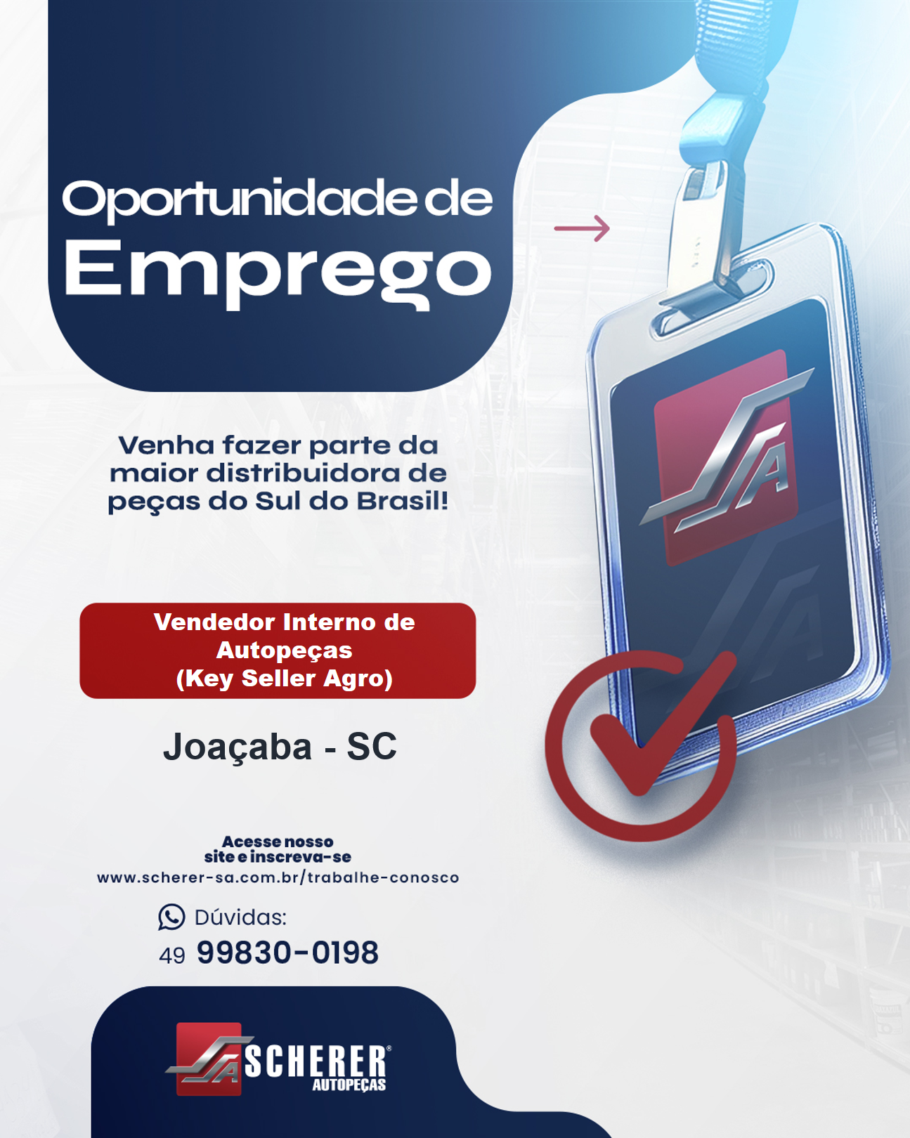 Vendedor Interno de Autopeças – Key Seller Agro – Joaçaba – SC