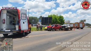 Engavetamento deixa dois feridos na BR-470 em Campos Novos