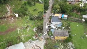 Tornado causa destruição e deixa rastro de prejuízos no RS