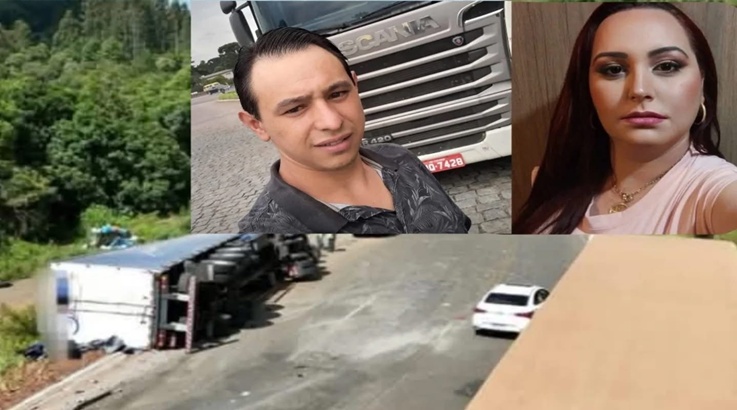 Identificado casal que morreu em tombamento de carreta com placas de Caçador