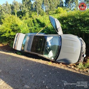 Saída de pista e capotamento deixam motorista ferido em Tangará