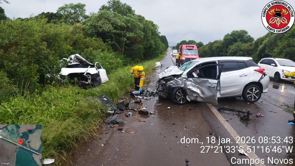 Colisão deixa dois mortos e um ferido grave em Campos Novos