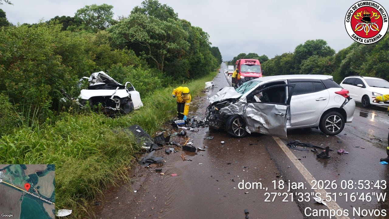 Colisão deixa dois mortos e um ferido grave em Campos Novos