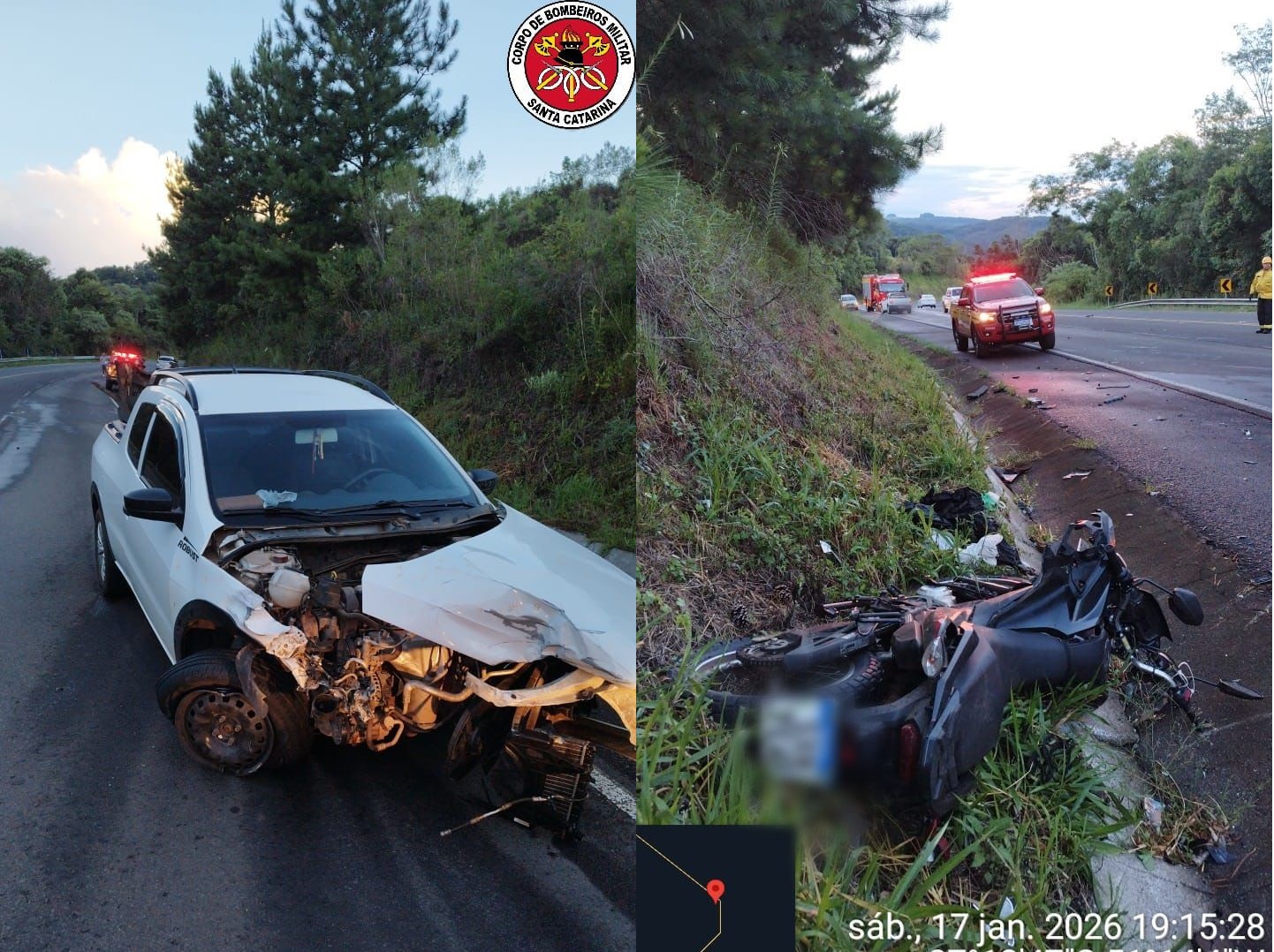 Colisão entre carro e motocicleta deixa homem ferido em Campos Novos