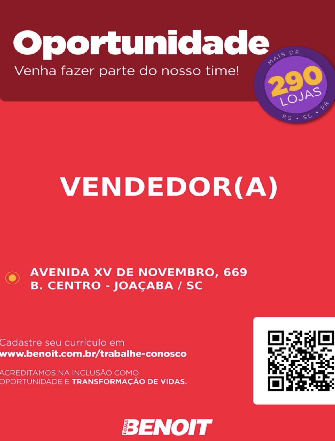 Vendedor(a) – Lojas Benoit