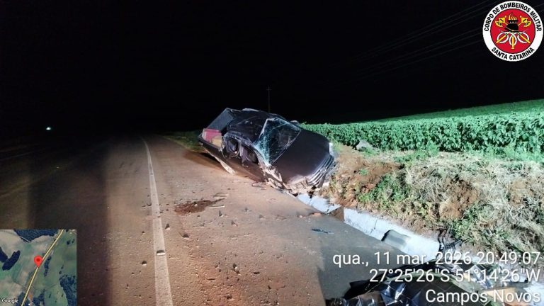 Duas pessoas morrem após capotamento de caminhonete em Campos Novos