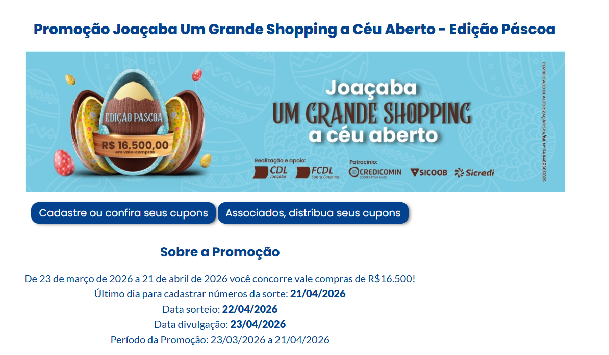 CDL Joaçaba divulga ganhadores da Promoção de Páscoa