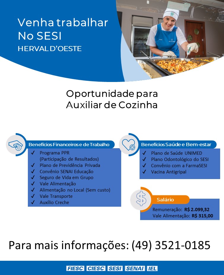 AUXILIAR DE COZINHA – HERVAL D’OESTE