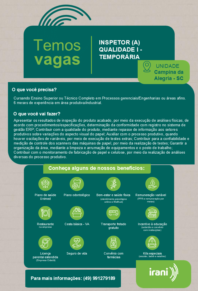 INSPETOR (A) QUALIDADE I – TEMPORÁRIAID da requisição : 7238(7238)