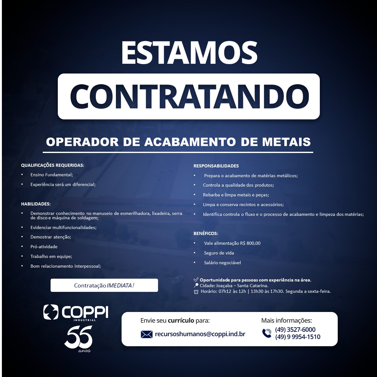 OPERADOR DE ACABAMENTO DE METAIS