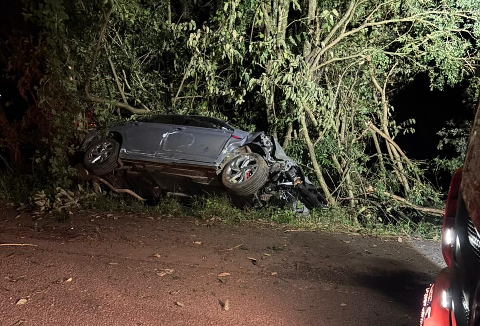 Motorista de Jetta abandona veículo após colisão contra árvores em SC