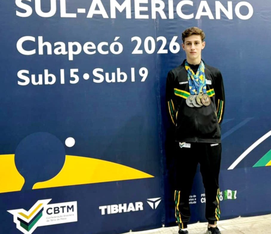 Jovem de Joaçaba conquista quatro medalhas no Sul-Americano de Tênis de Mesa