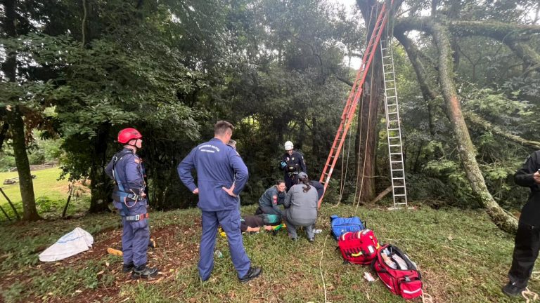Homem é resgatado após ficar preso a 10 metros de altura em árvore no Oeste
