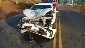 Mulher fica ferida em violenta colisão em Piratuba