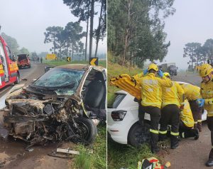 Colisão frontal deixa dois feridos e mobiliza equipes de resgate em Joaçaba (fotos)