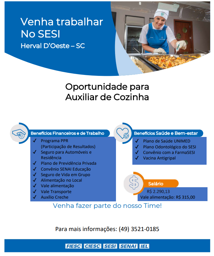 AUXILIAR DE COZINHA – HERVAL D’OESTE