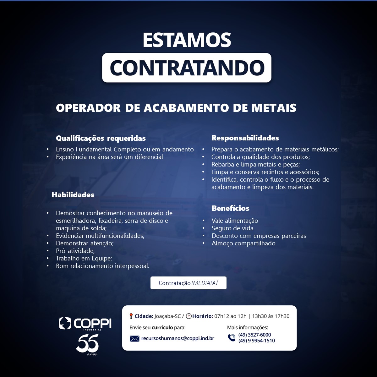 OPERADOR DE ACABAMENTO DE METAIS