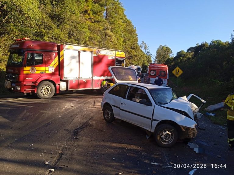Colisão frontal entre carro e caminhão deixa dois motoristas feridos na BR-282