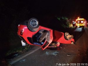 Capotamento deixa duas pessoas feridas em Salto Veloso