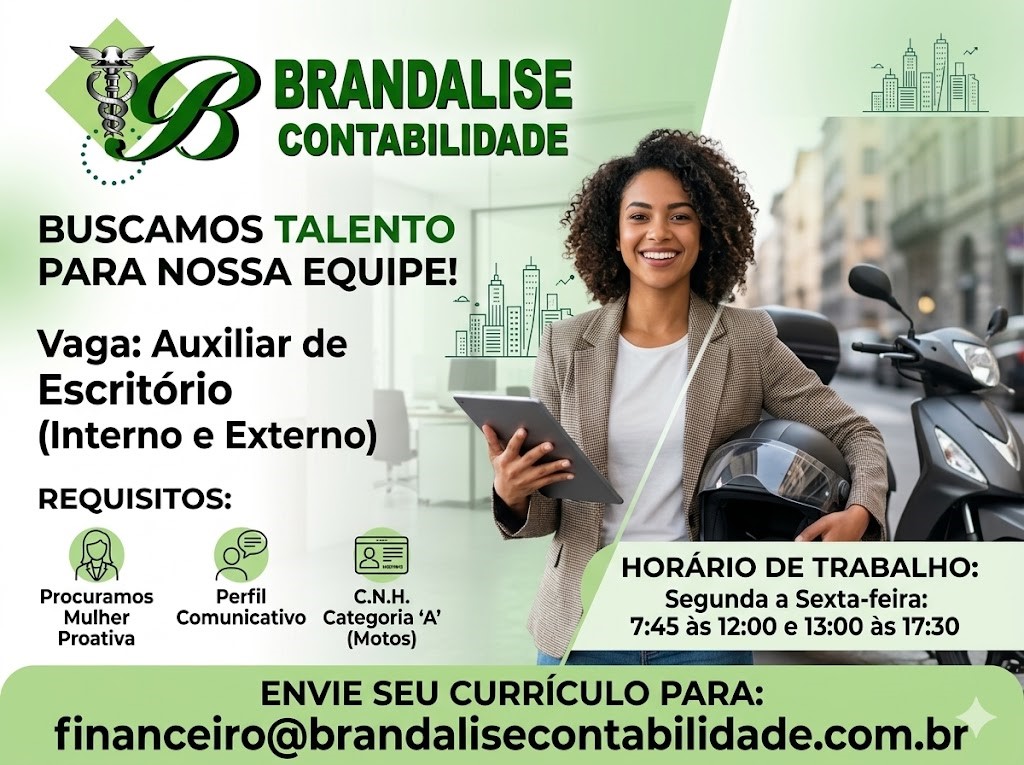 Auxiliar de escritório – vaga interna e externa.