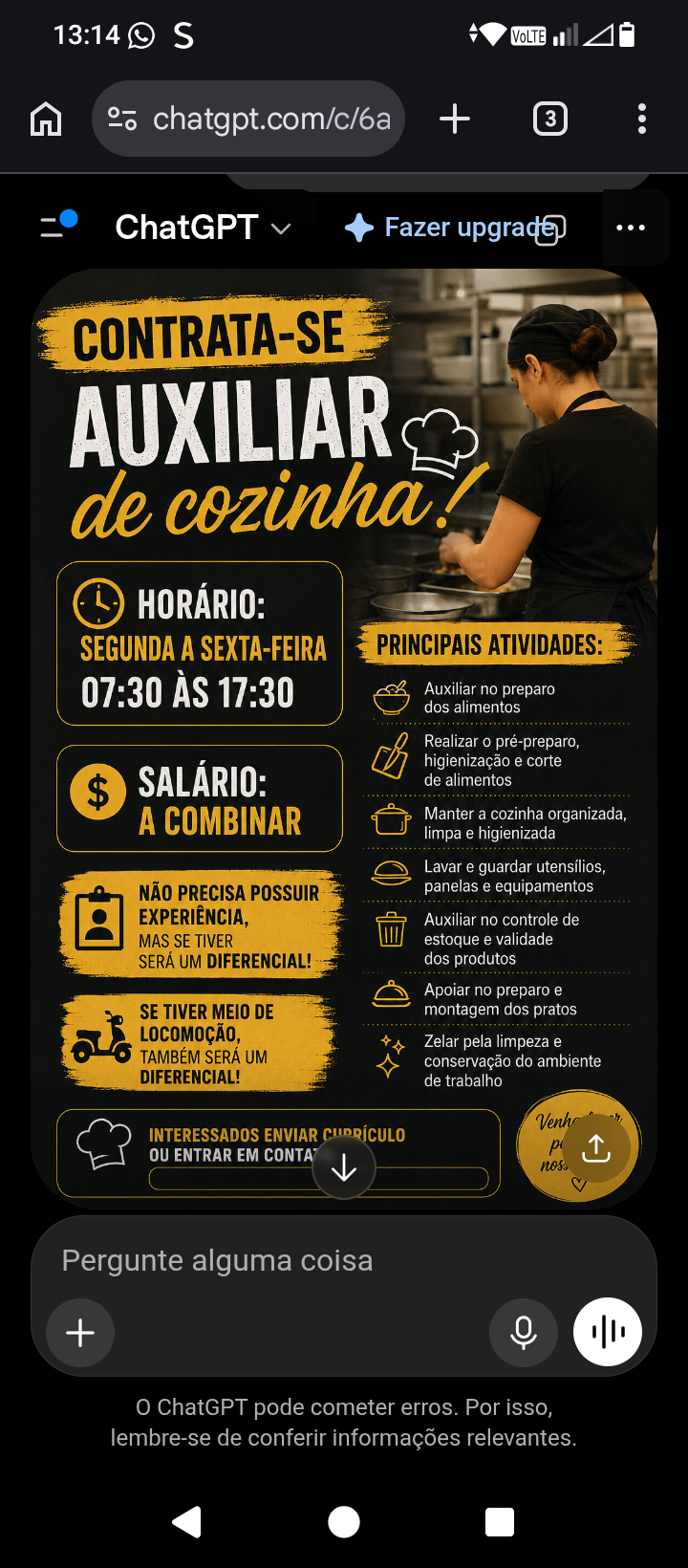 Contrata-se auxiliar de cozinha