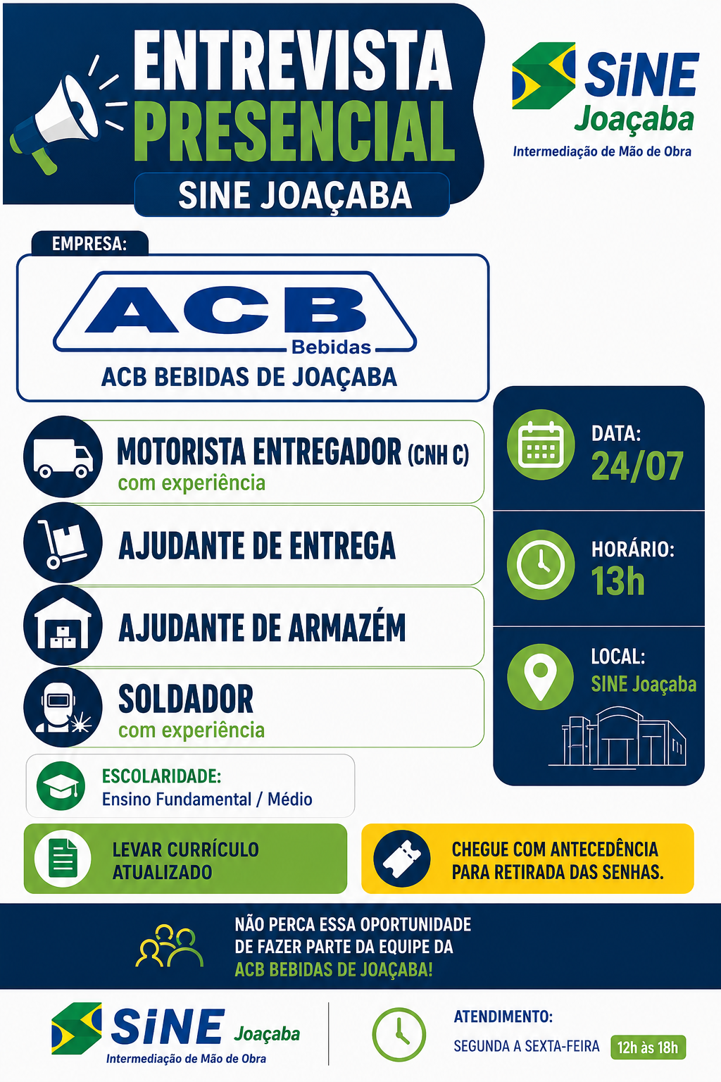 📢 SELEÇÃO PRESENCIAl– SINE JOAÇABA