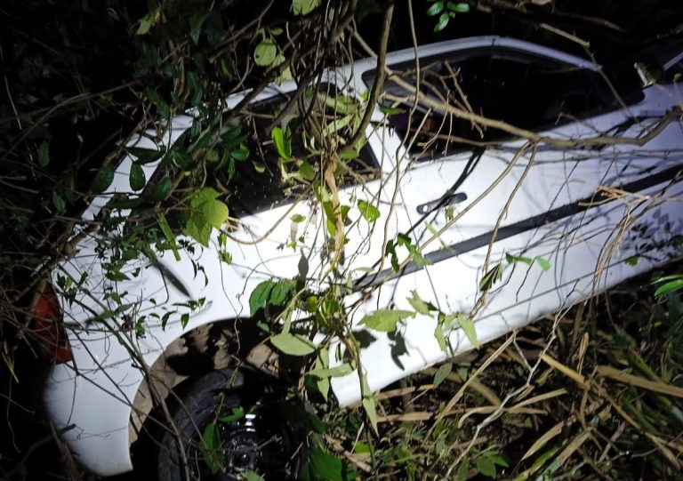Motorista fica ferido após carro sair da pista e parar entre árvores em Piratuba