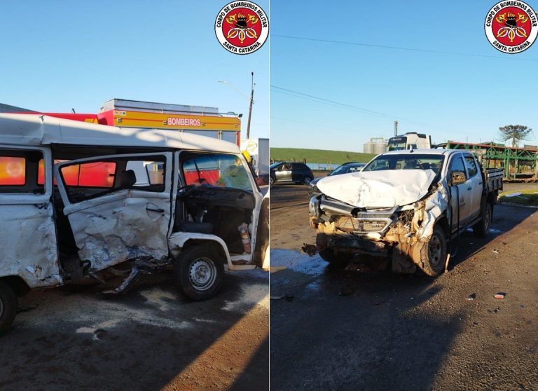 Colisão entre Kombi e caminhonete deixa três feridos na BR-470 em Campos Novos