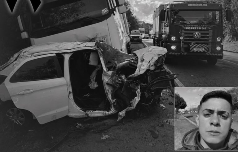 Jovem morre no hospital após grave acidente envolvendo carro e duas carretas em Joaçaba