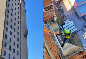 Trabalhador é resgatado após ficar preso em plataforma suspensa a 20 metros de altura em Chapecó
