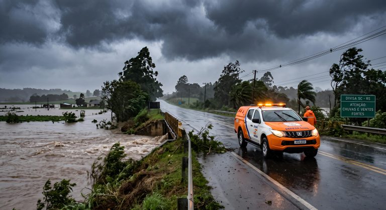 Alerta vermelho no RS e temporais em SC: frente fria traz risco de alagamentos e ventos fortes