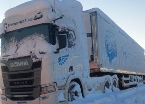 Cerca de 50 veículos de transportadora de Concórdia estão retidos na neve entre Argentina e Chile (fotos)