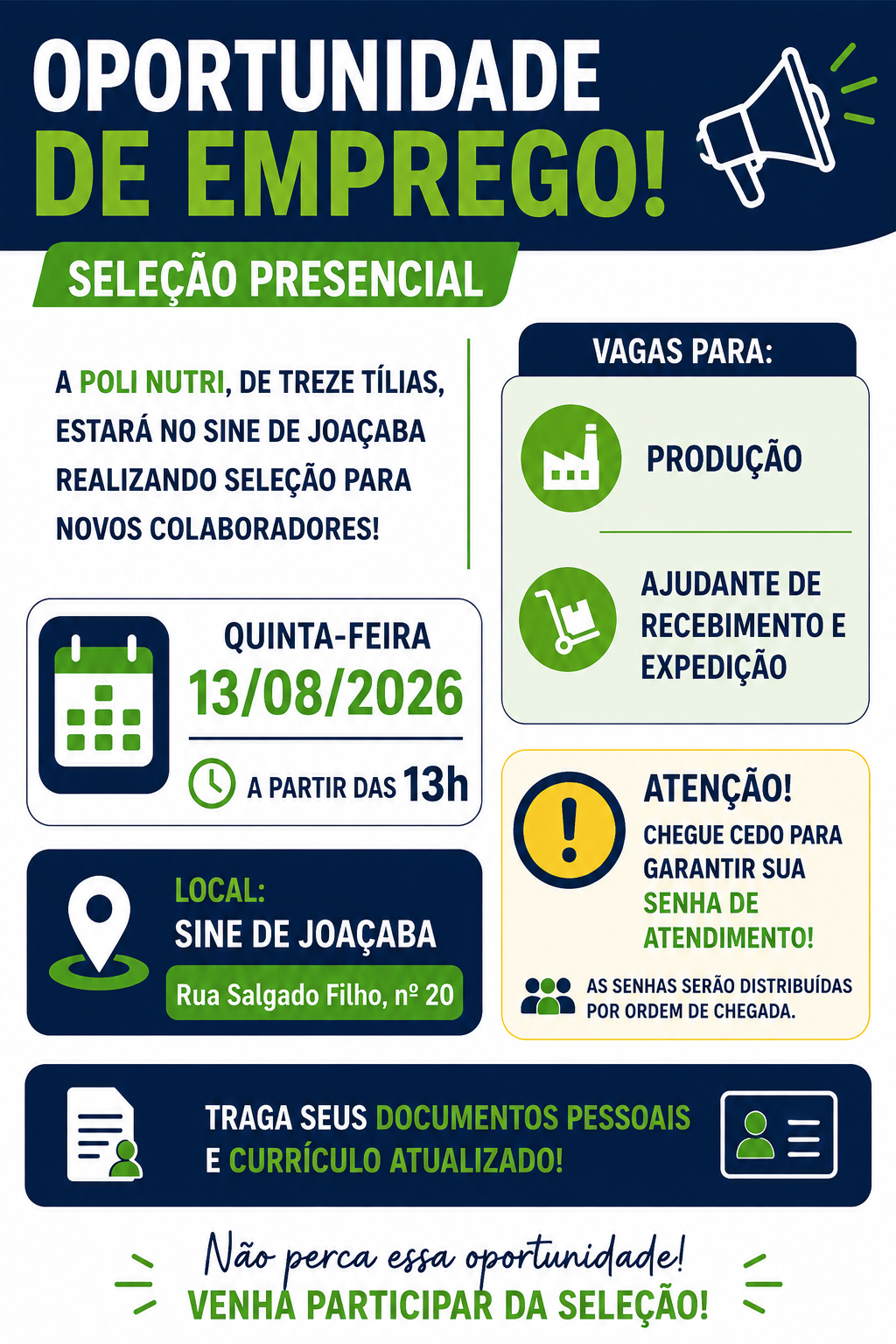 📢 SELEÇÃO PRESENCIAl– SINE JOAÇABA